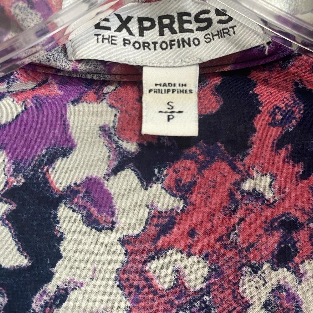 Express Floral Abstract Button-Up Blouse in Purple, Pink & White - Picture 2 of 9